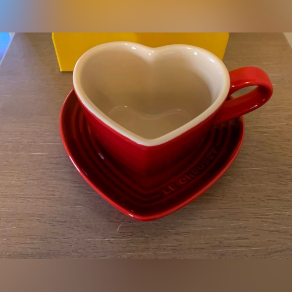 Le Creuset red heart mug with saucer